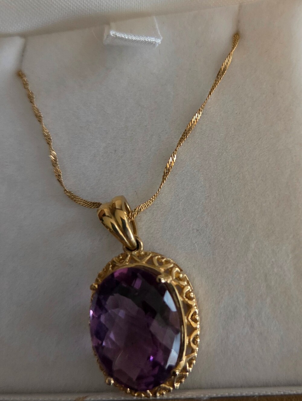 BN Genuine 14k Large Faceted Amethyst Pendant And Chain